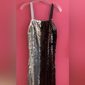 Silver and black sequin dress